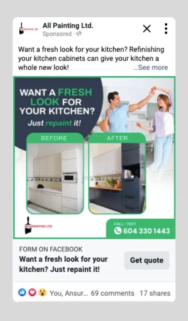 All Painting Ltd.'s Facebook ad
