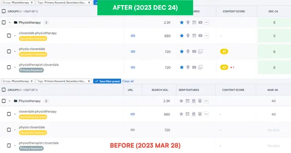 Clover Hills Rehabilitation: Google search rankings, before and after