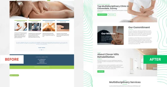 Clover Hills Rehabilitation: Web Design, before and after