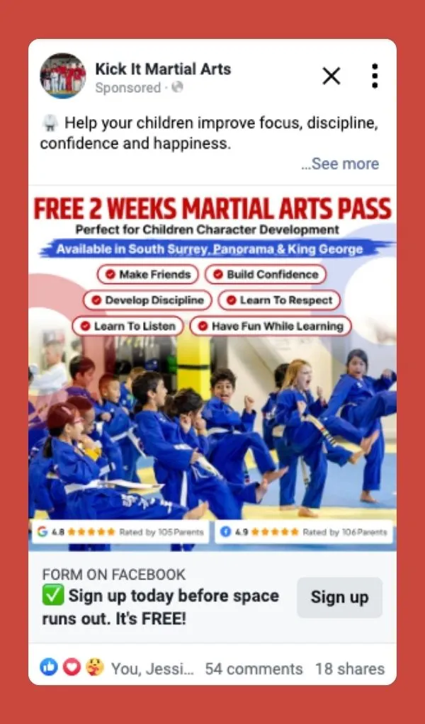 Kick It BC's Facebook ad
