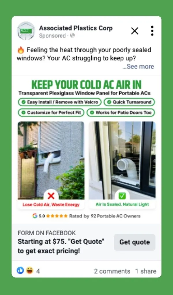Associated Plastics's Facebook ad